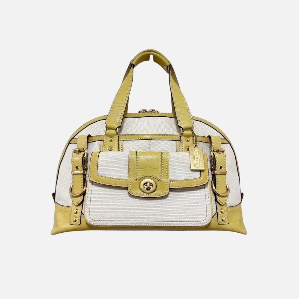 Coach Hamptons‎ Miranda Large Satchel Carryall Ivory Chartreuse Leather 11954